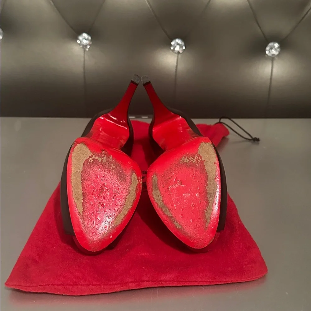 Christian Louboutin Black and Red Peep-Toe Heels - Picture 5 of 6